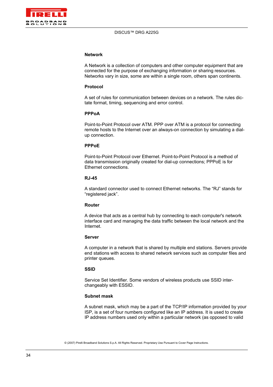 Pirelli DISCUS DRG A225G User Manual | Page 32 / 35