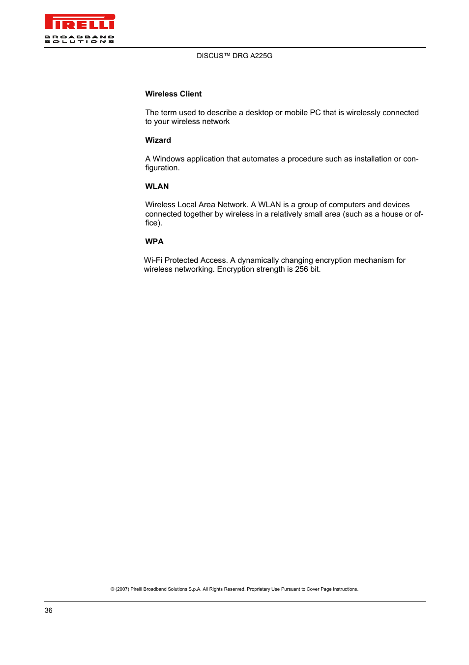 Pirelli DISCUS DRG A225G User Manual | Page 34 / 35