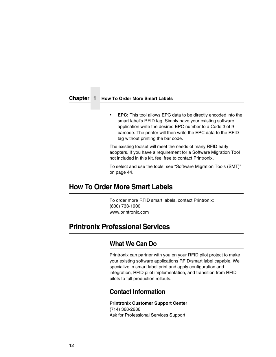 How to order more smart labels, Printronix professional services, What we can do | Contact information | Printronix SL5000e User Manual | Page 12 / 52