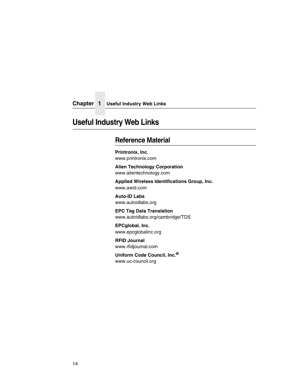 Useful industry web links, Reference material | Printronix SL5000e User Manual | Page 14 / 52