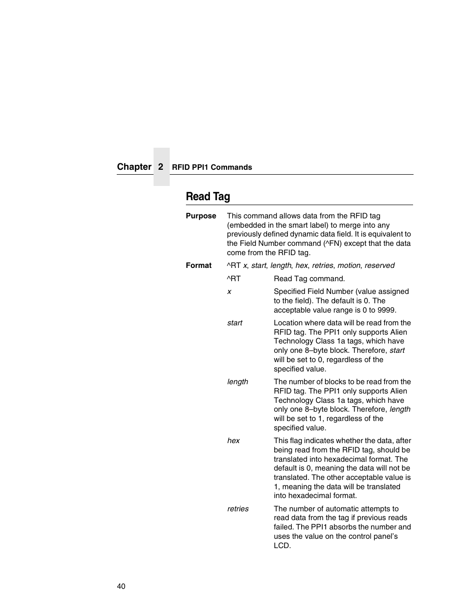 Read tag | Printronix SL5000e User Manual | Page 40 / 52