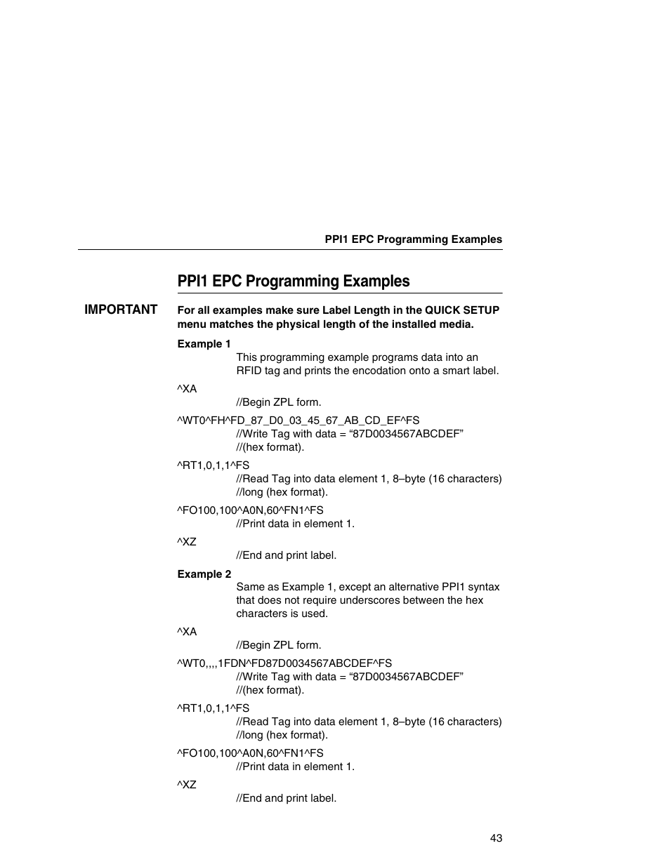 Ppi1 epc programming examples | Printronix SL5000e User Manual | Page 43 / 52