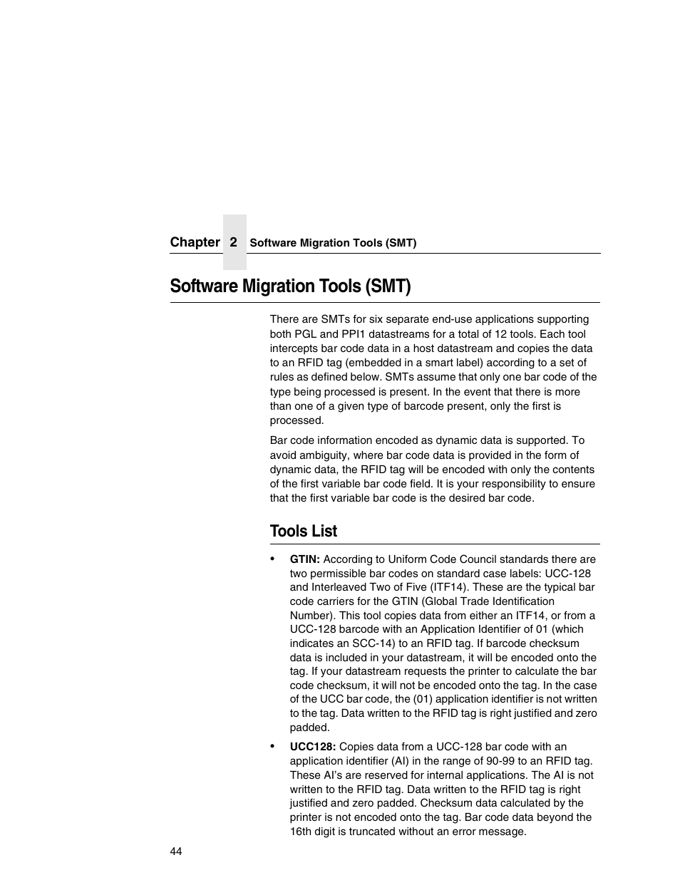 Software migration tools (smt), Tools list | Printronix SL5000e User Manual | Page 44 / 52