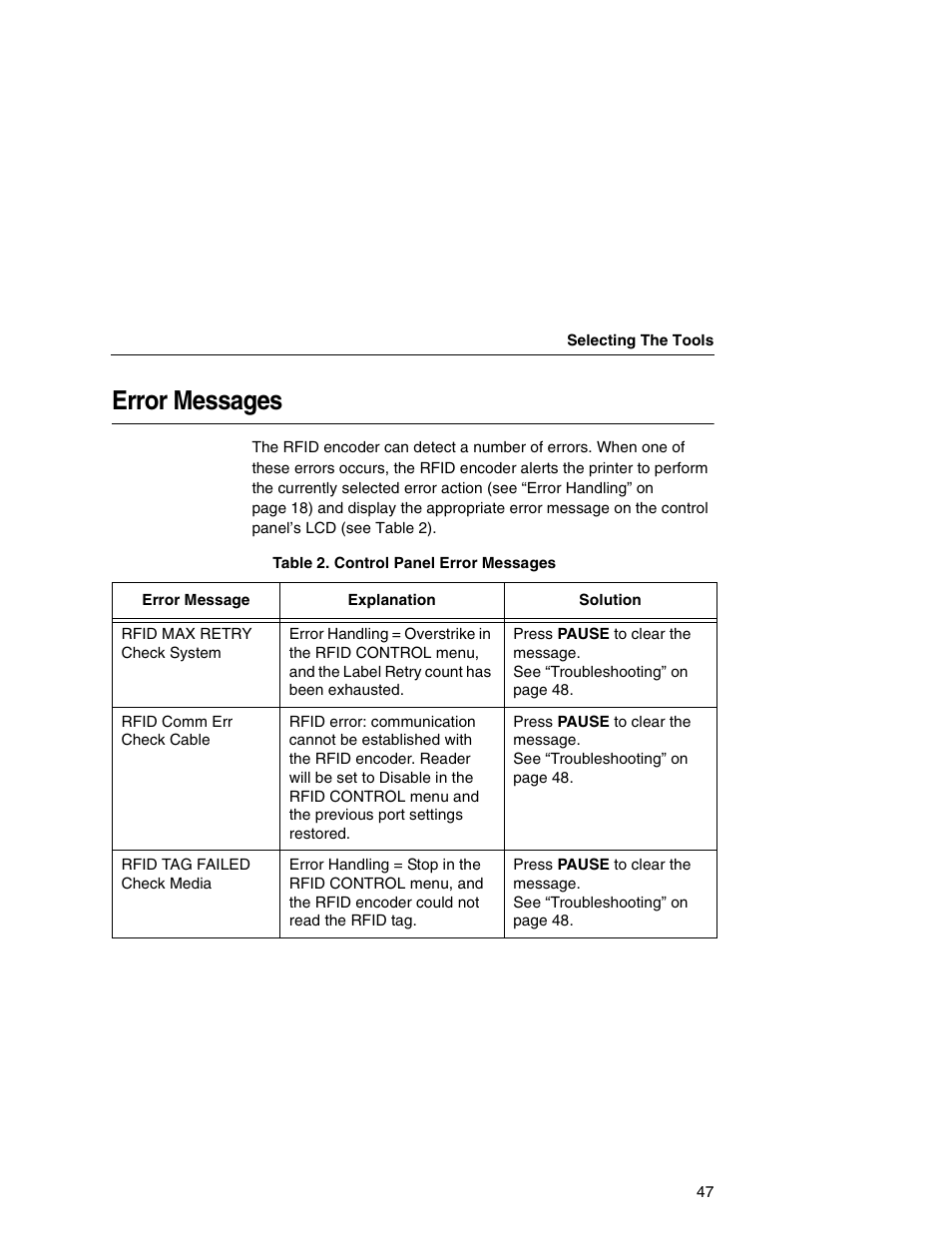 Error messages | Printronix SL5000e User Manual | Page 47 / 52