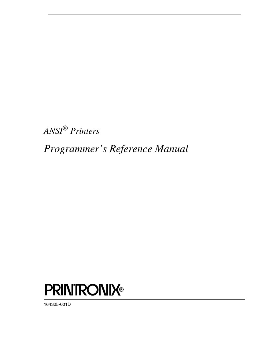 Programmer’s reference manual, Ansi, Printers | Printronix ANSI Printer User Manual | Page 3 / 106