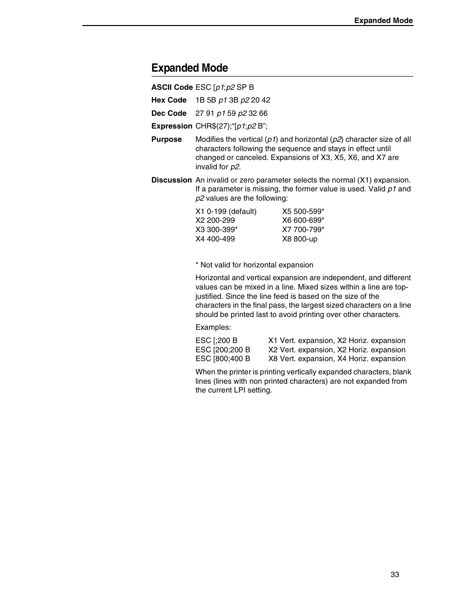 Expanded mode | Printronix ANSI Printer User Manual | Page 33 / 106