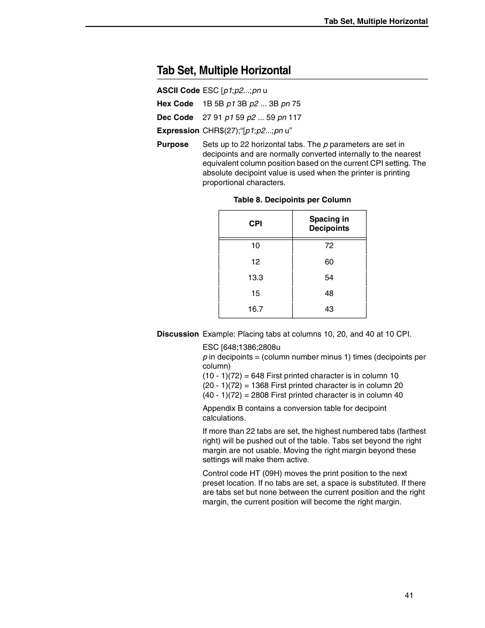 Tab set, multiple horizontal | Printronix ANSI Printer User Manual | Page 41 / 106