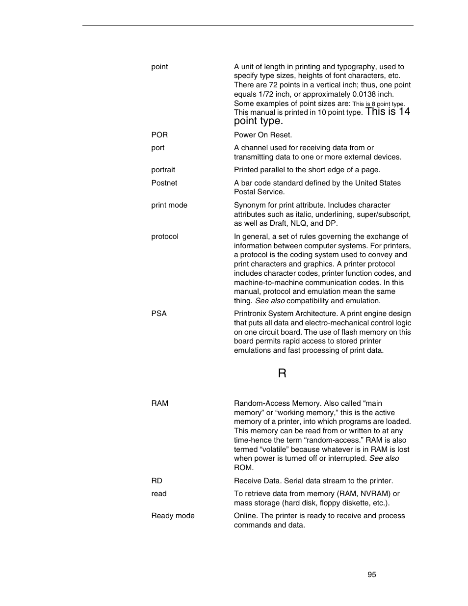 This is 14 point type | Printronix ANSI Printer User Manual | Page 95 / 106