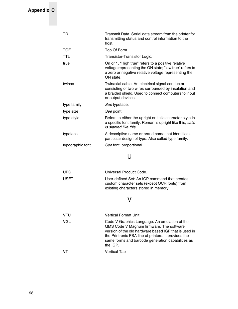 Printronix ANSI Printer User Manual | Page 98 / 106