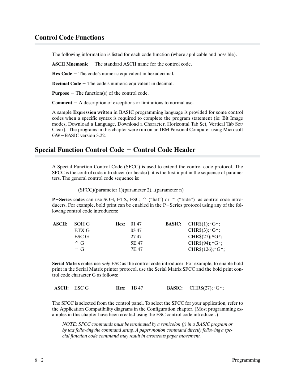 Control code functions | Printronix P9000 Series User Manual | Page 100 / 334