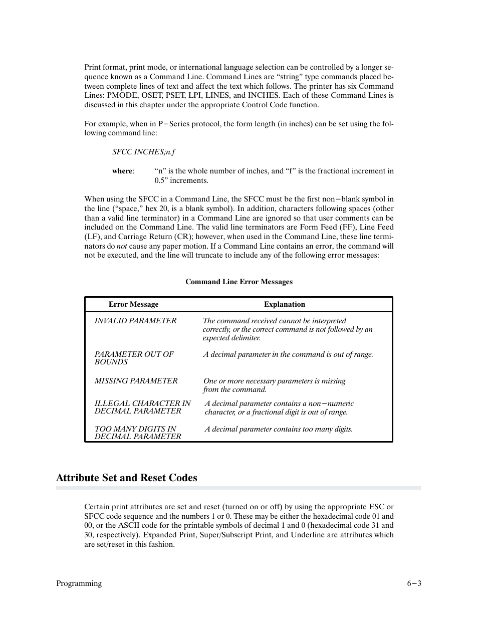 Attribute set and reset codes | Printronix P9000 Series User Manual | Page 101 / 334