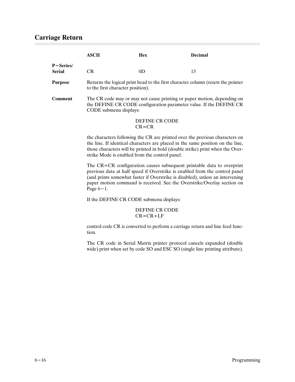 Carriage return | Printronix P9000 Series User Manual | Page 114 / 334