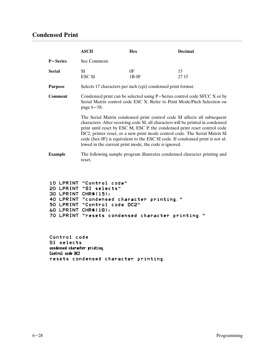 Condensed print | Printronix P9000 Series User Manual | Page 126 / 334