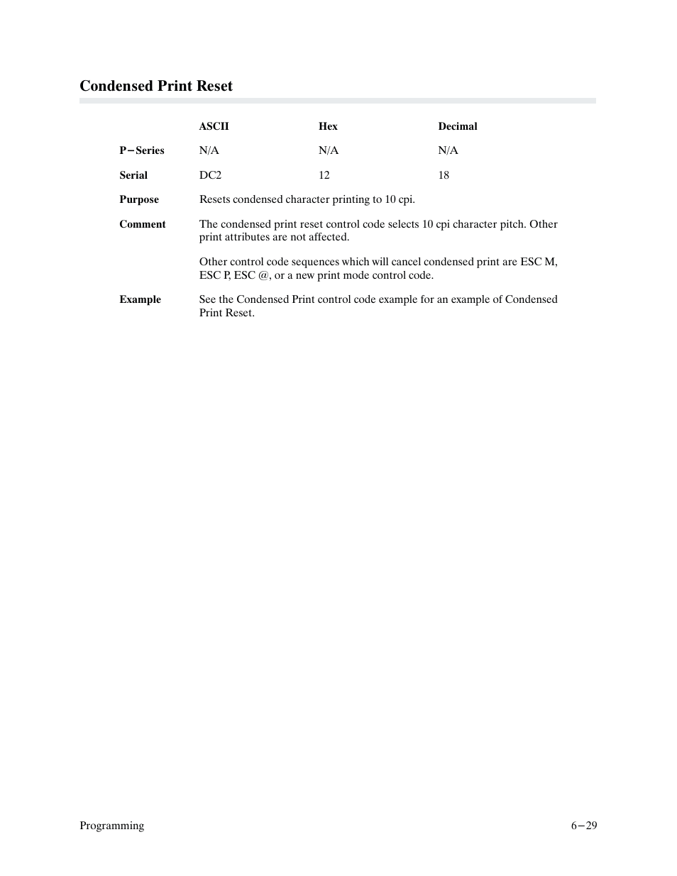 Condensed print reset | Printronix P9000 Series User Manual | Page 127 / 334