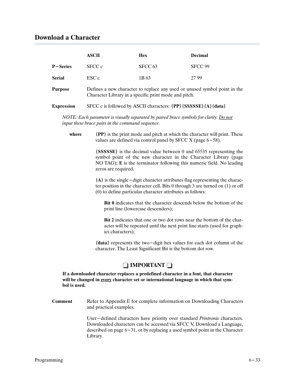 Download a character | Printronix P9000 Series User Manual | Page 131 / 334