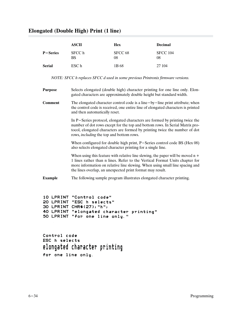 Elongated (double high) print (1 line) | Printronix P9000 Series User Manual | Page 132 / 334