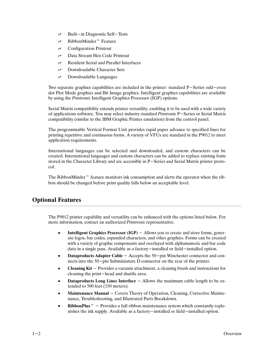 Optional features | Printronix P9000 Series User Manual | Page 14 / 334