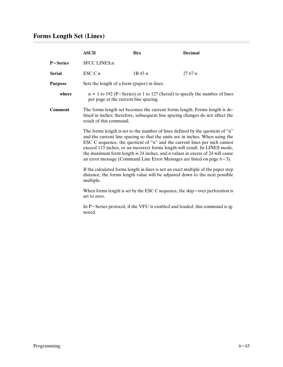 Forms length set (lines) | Printronix P9000 Series User Manual | Page 141 / 334