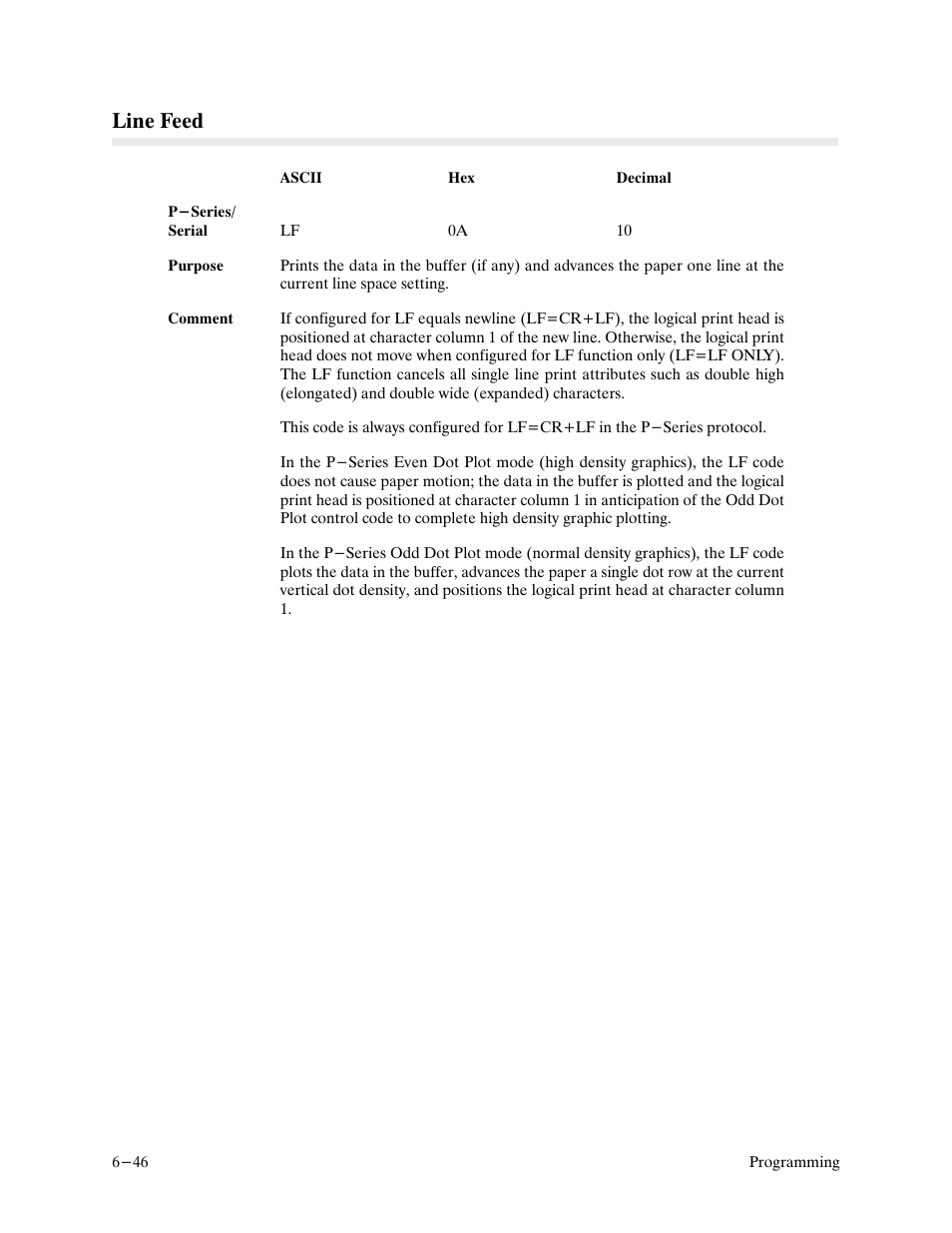 Line feed | Printronix P9000 Series User Manual | Page 144 / 334
