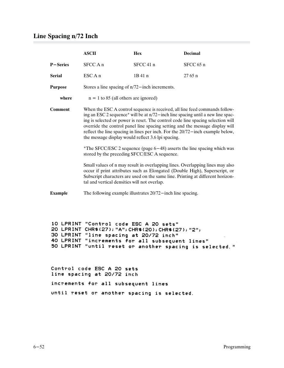 Line spacing n/72 inch | Printronix P9000 Series User Manual | Page 150 / 334