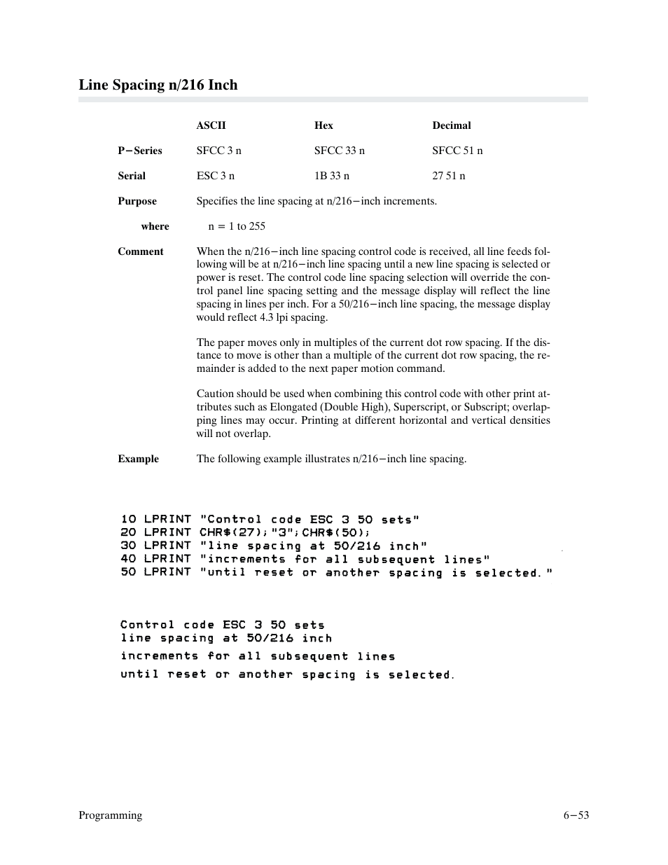Line spacing n/216 inch | Printronix P9000 Series User Manual | Page 151 / 334