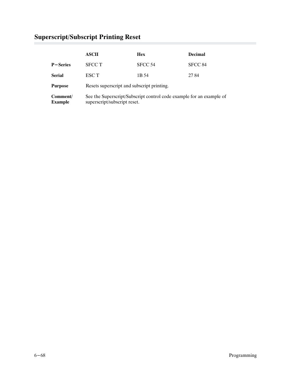 Superscript/subscript printing reset | Printronix P9000 Series User Manual | Page 166 / 334