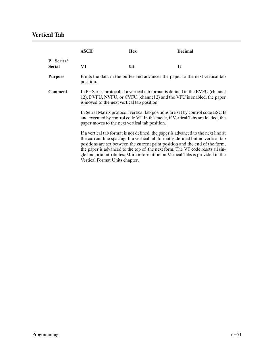 Vertical tab | Printronix P9000 Series User Manual | Page 169 / 334