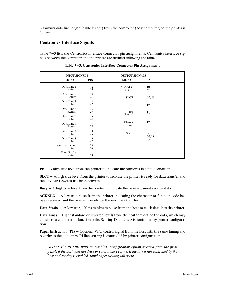 Centronics interface signals | Printronix P9000 Series User Manual | Page 174 / 334