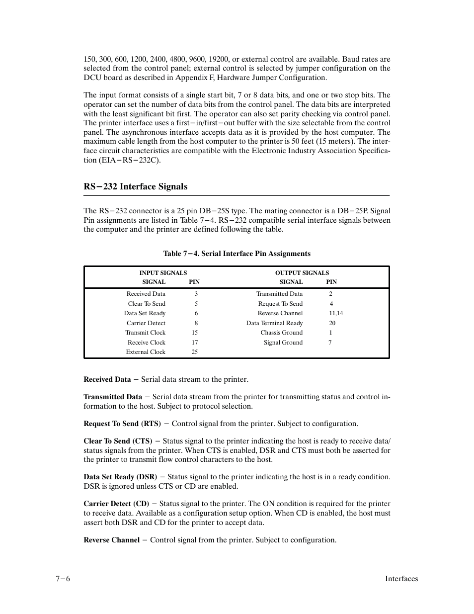 Rs-232 interface signals | Printronix P9000 Series User Manual | Page 176 / 334