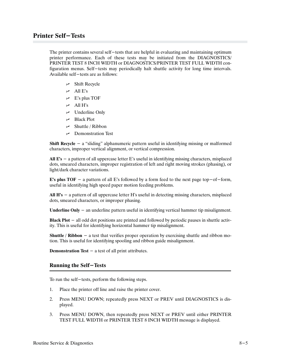 Printer self-tests | Printronix P9000 Series User Manual | Page 183 / 334