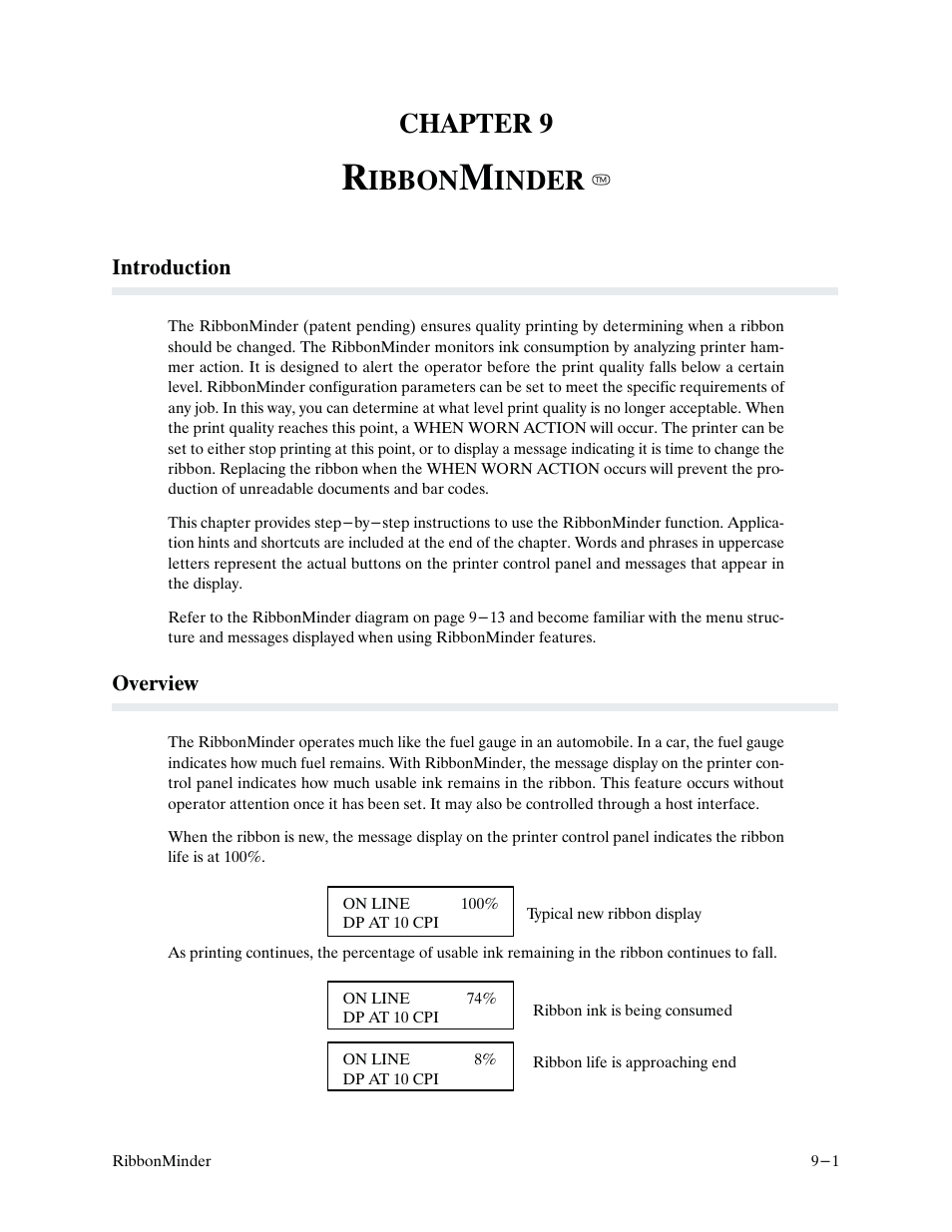 Chapter 9, Ibbon, Inder | Printronix P9000 Series User Manual | Page 187 / 334