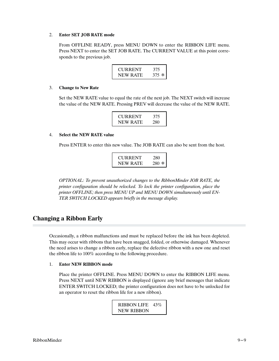 Changing a ribbon early | Printronix P9000 Series User Manual | Page 195 / 334
