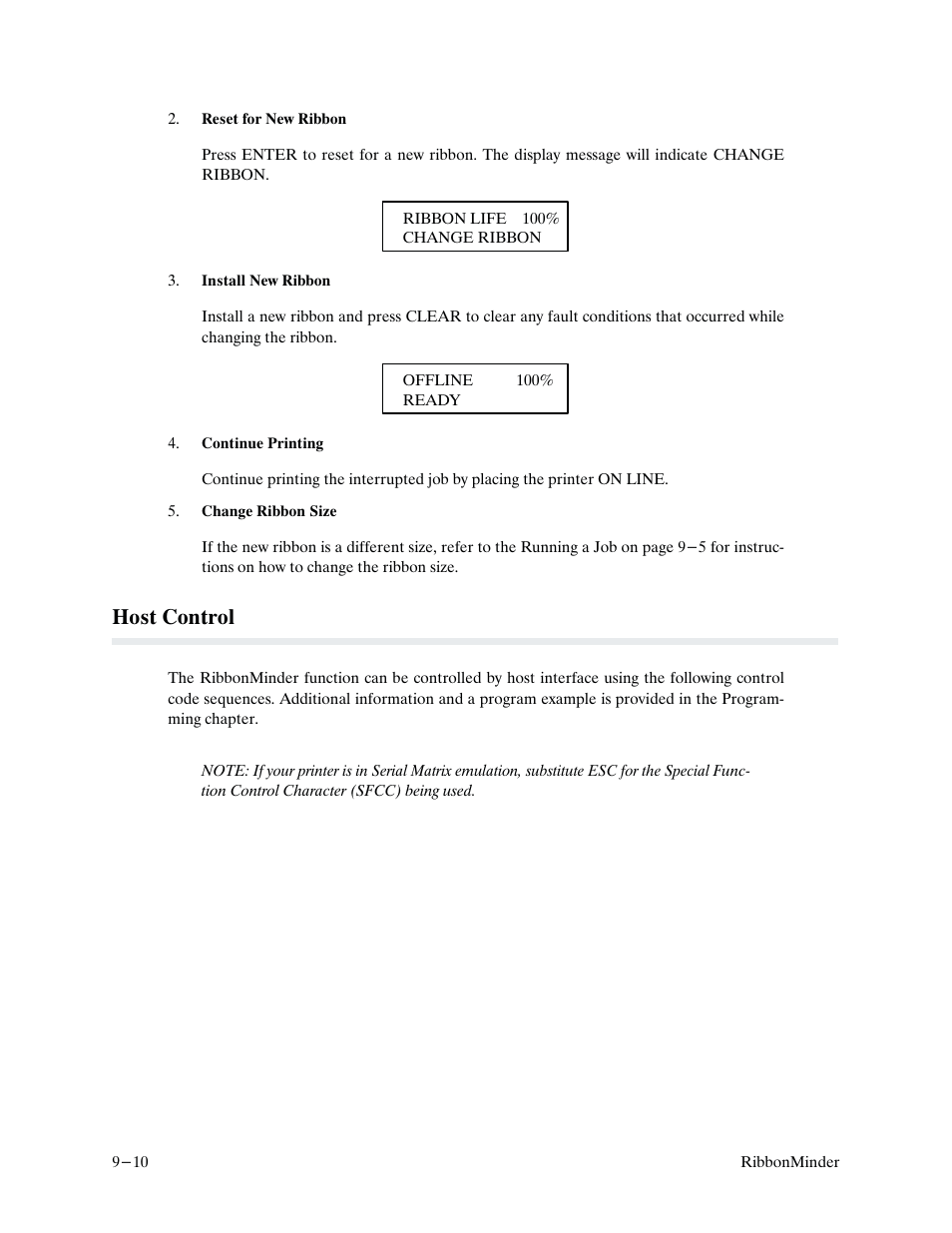 Host control | Printronix P9000 Series User Manual | Page 196 / 334