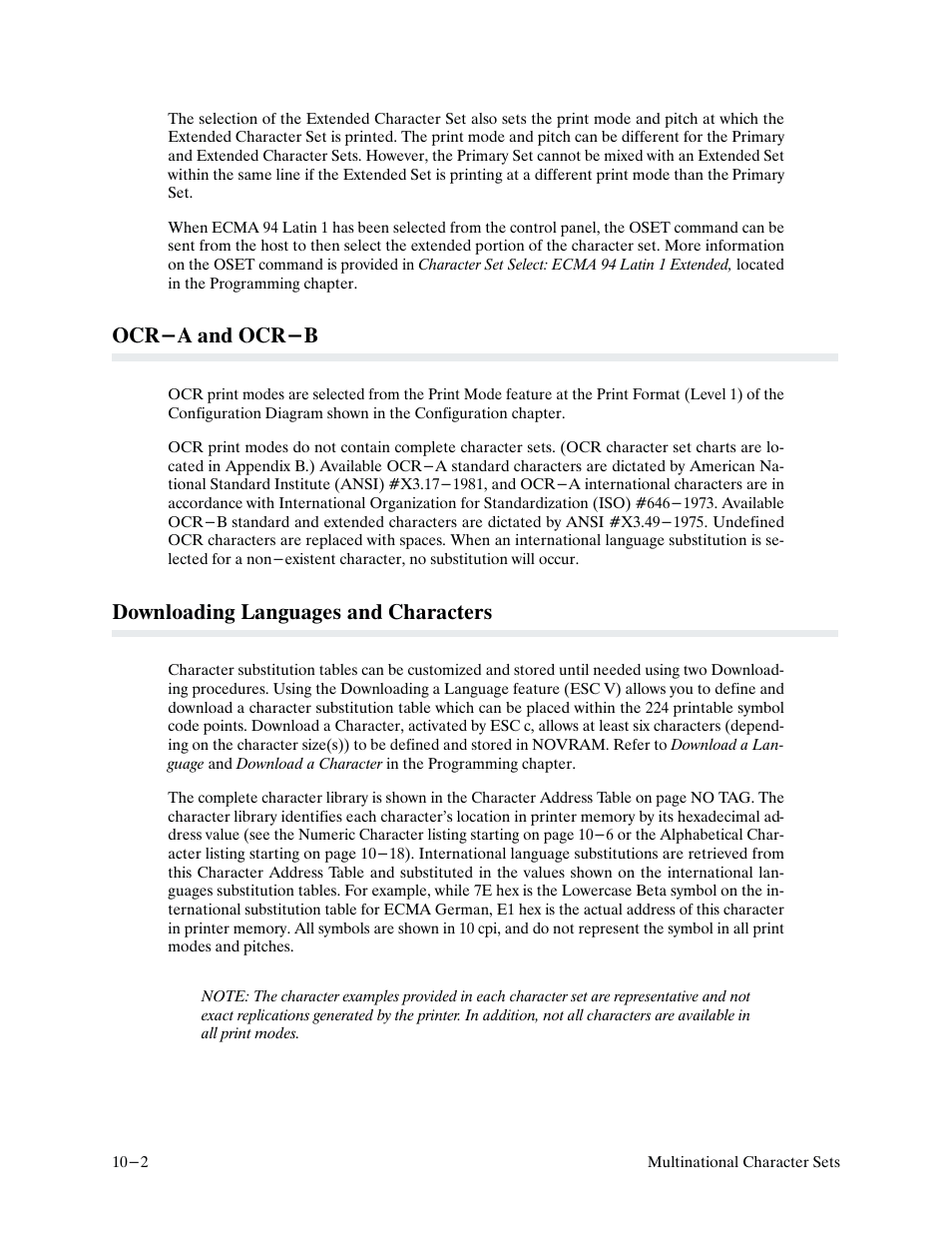 Ocr-a and ocr-b, Downloading languages and characters | Printronix P9000 Series User Manual | Page 202 / 334