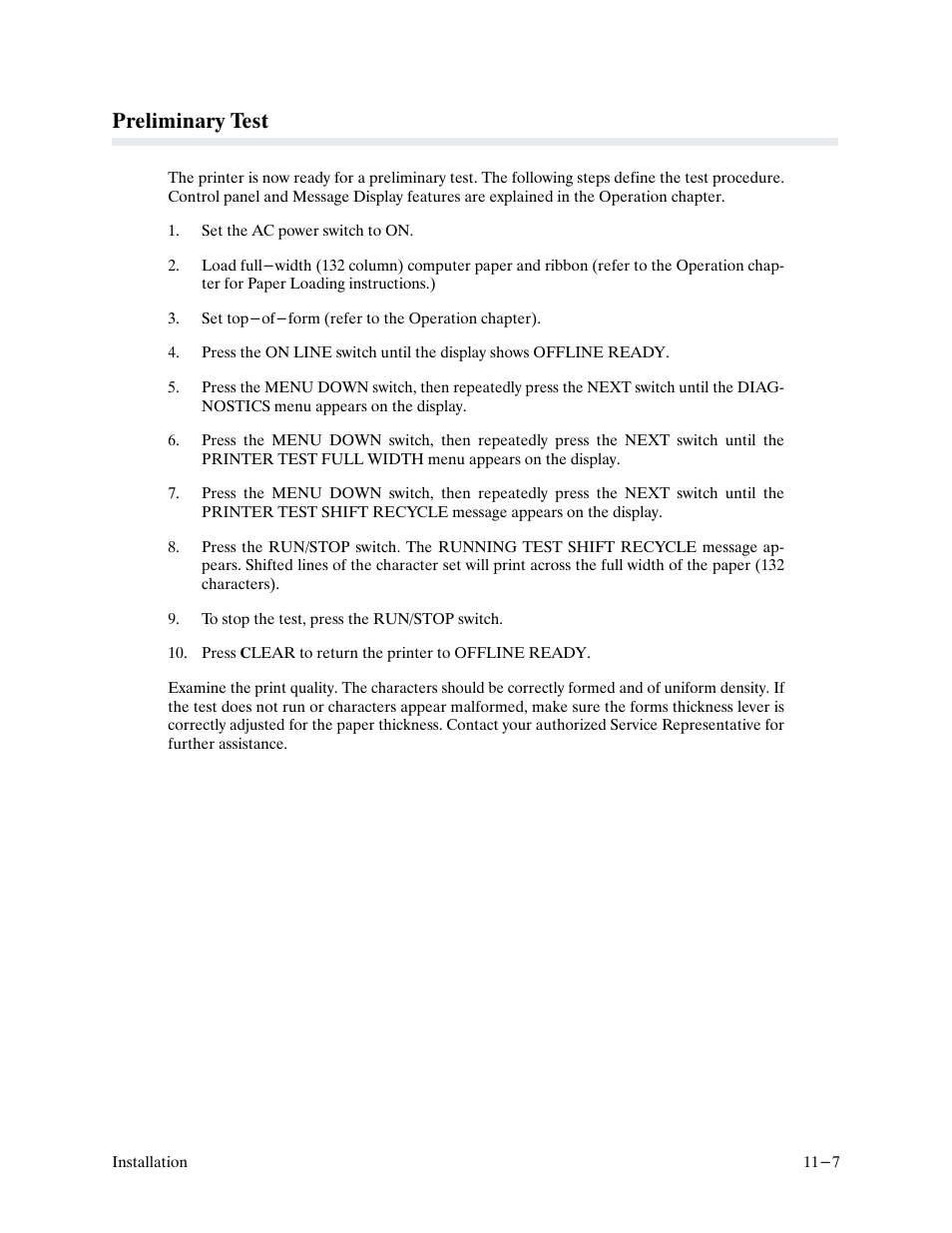 Preliminary test | Printronix P9000 Series User Manual | Page 237 / 334