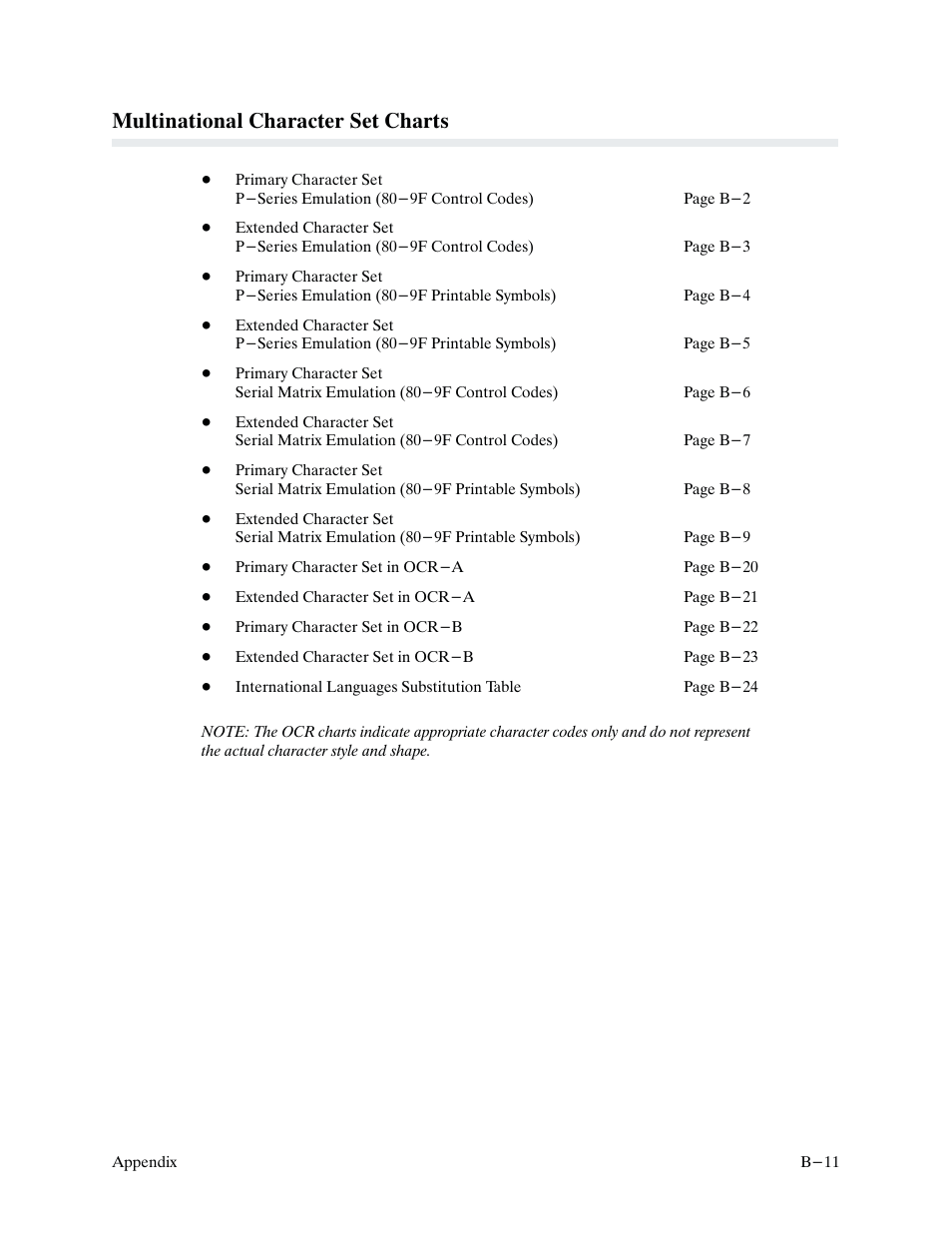 Multinational character set charts | Printronix P9000 Series User Manual | Page 251 / 334