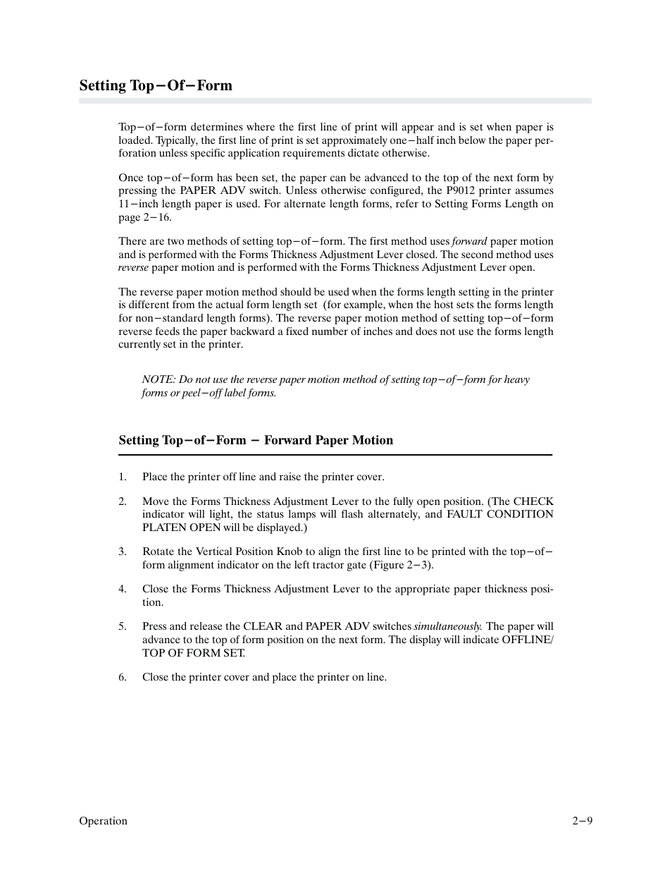 Setting top-of-form | Printronix P9000 Series User Manual | Page 27 / 334