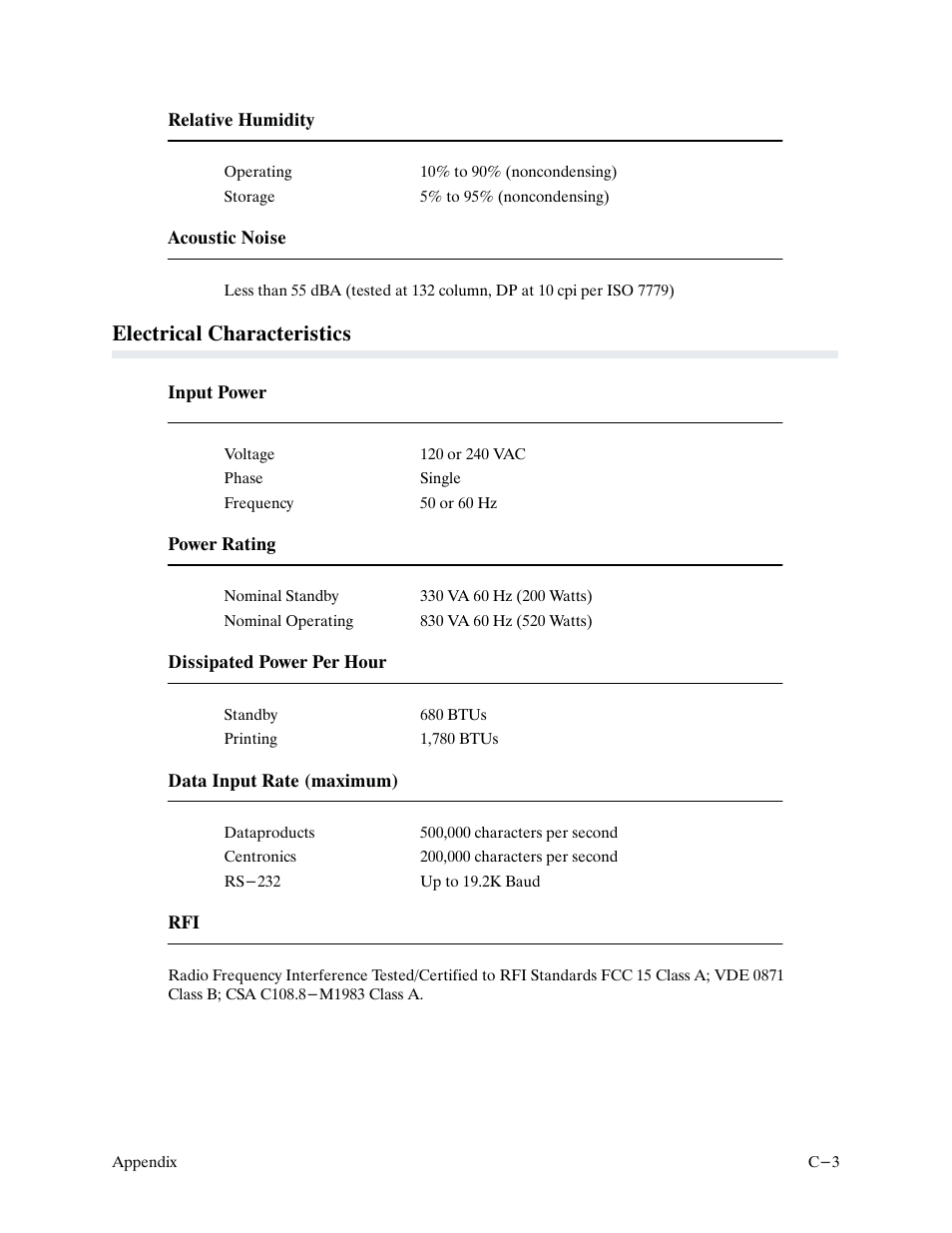 Electrical characteristics | Printronix P9000 Series User Manual | Page 303 / 334