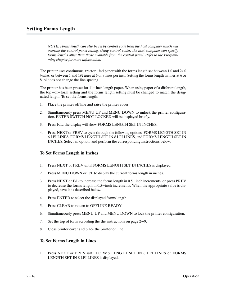 Setting forms length | Printronix P9000 Series User Manual | Page 34 / 334