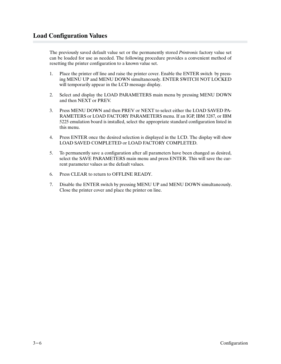 Load configuration values | Printronix P9000 Series User Manual | Page 46 / 334