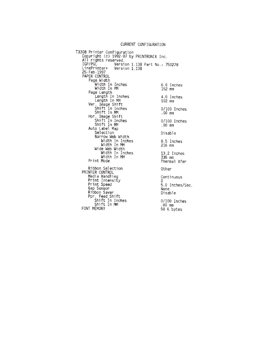 Figure 3–5, For a sample configuration printout | Printronix T3306 User Manual | Page 61 / 144