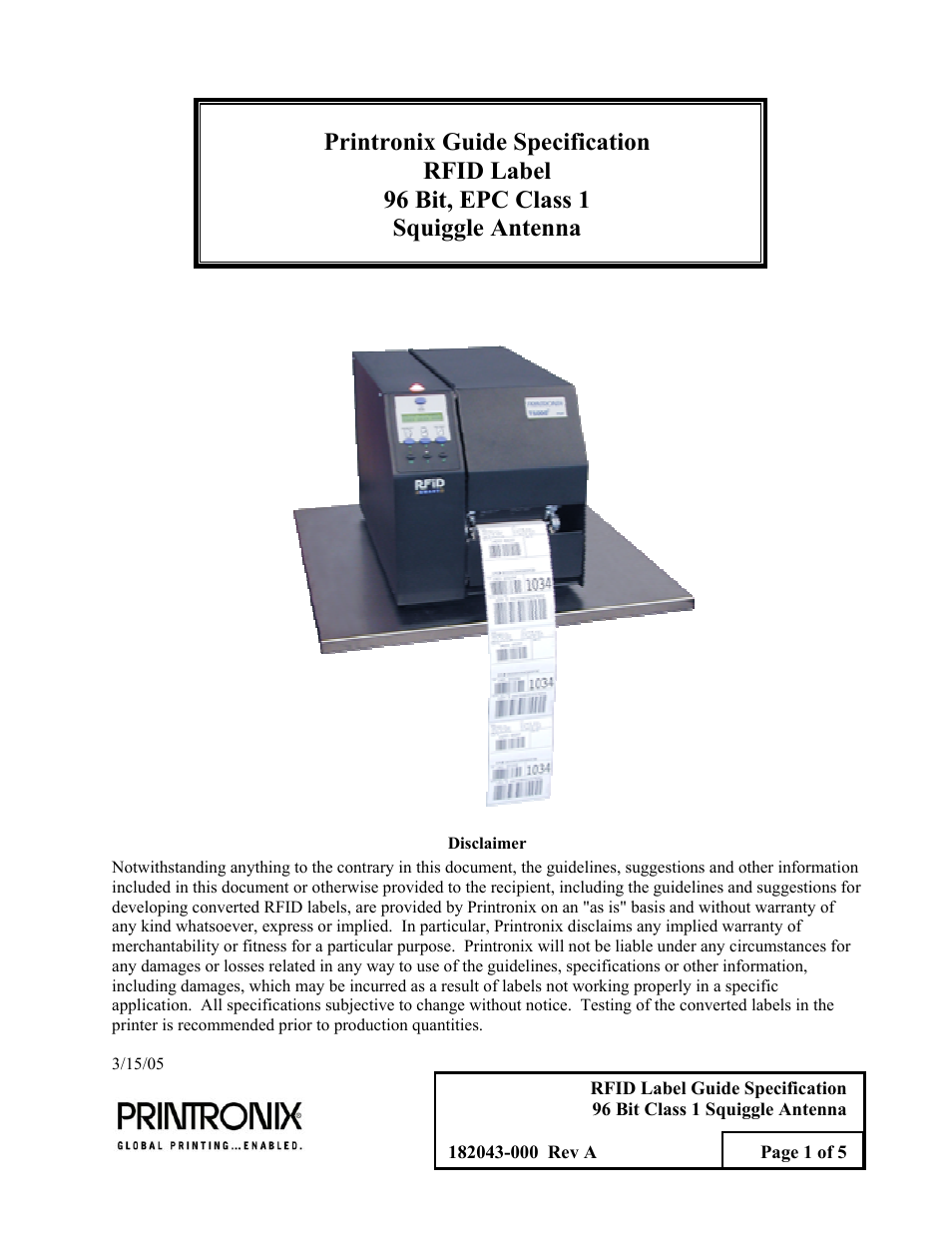 Printronix 182043 User Manual | 5 pages