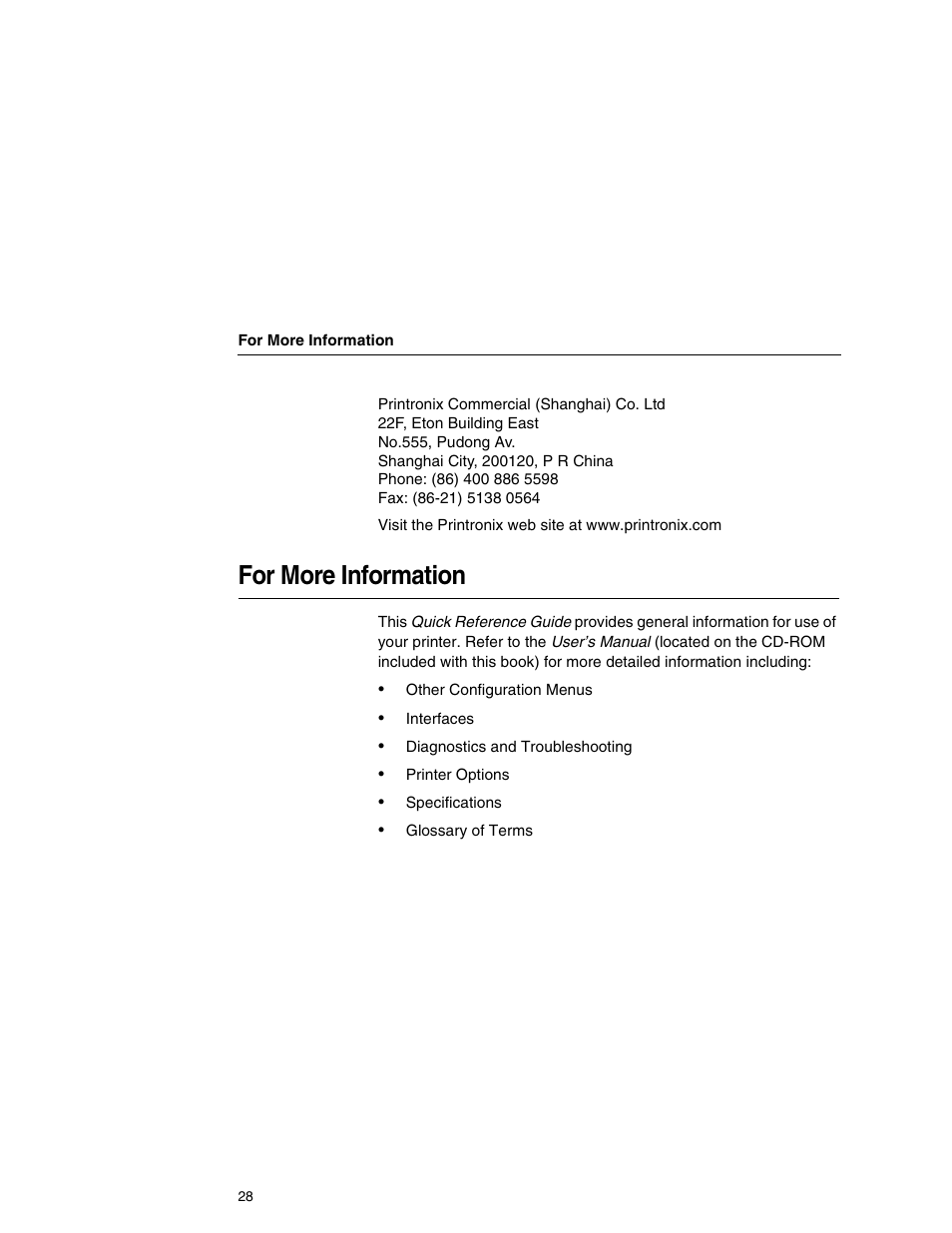 For more information | Printronix P7000HD User Manual | Page 28 / 44