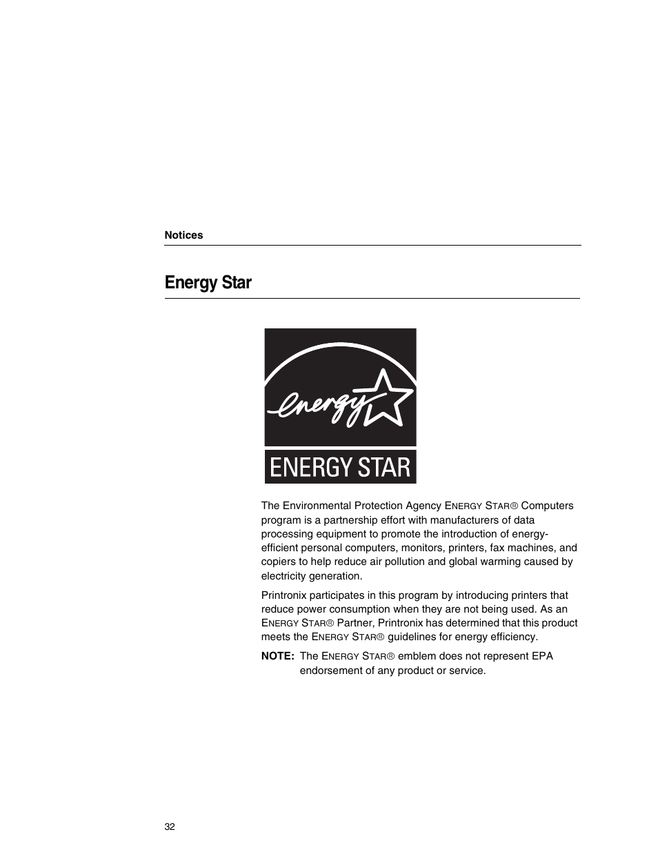 Energy star | Printronix P7000HD User Manual | Page 32 / 44