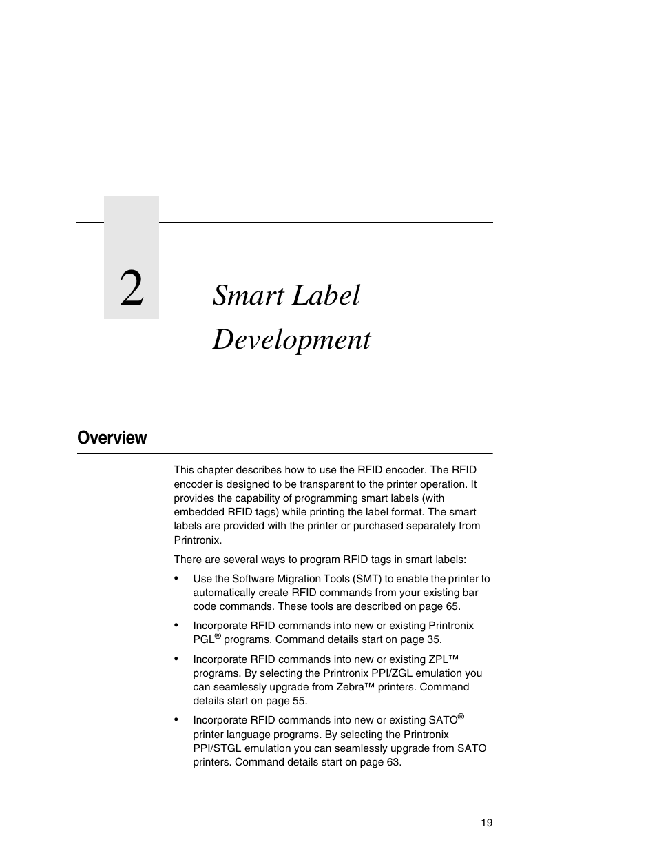 2 smart label development, Overview, Smart label development | Printronix SL5000r MP User Manual | Page 19 / 84