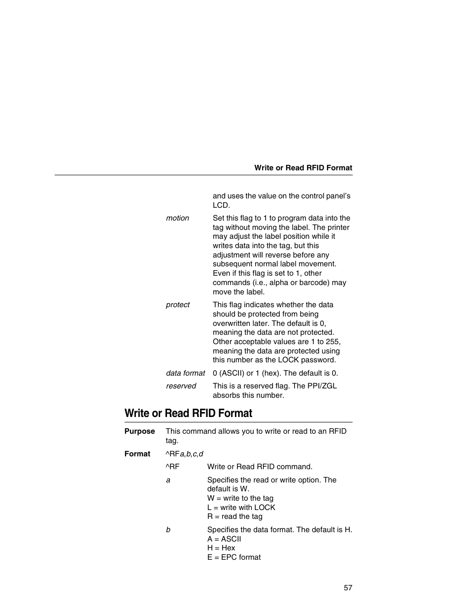 Write or read rfid format | Printronix SL5000r MP User Manual | Page 57 / 84