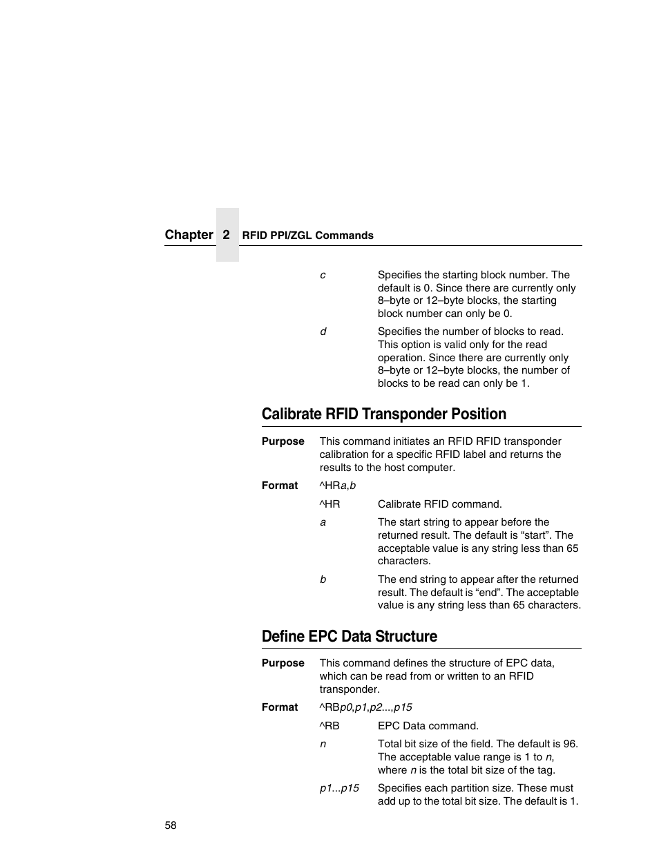 Calibrate rfid transponder position, Define epc data structure | Printronix SL5000r MP User Manual | Page 58 / 84