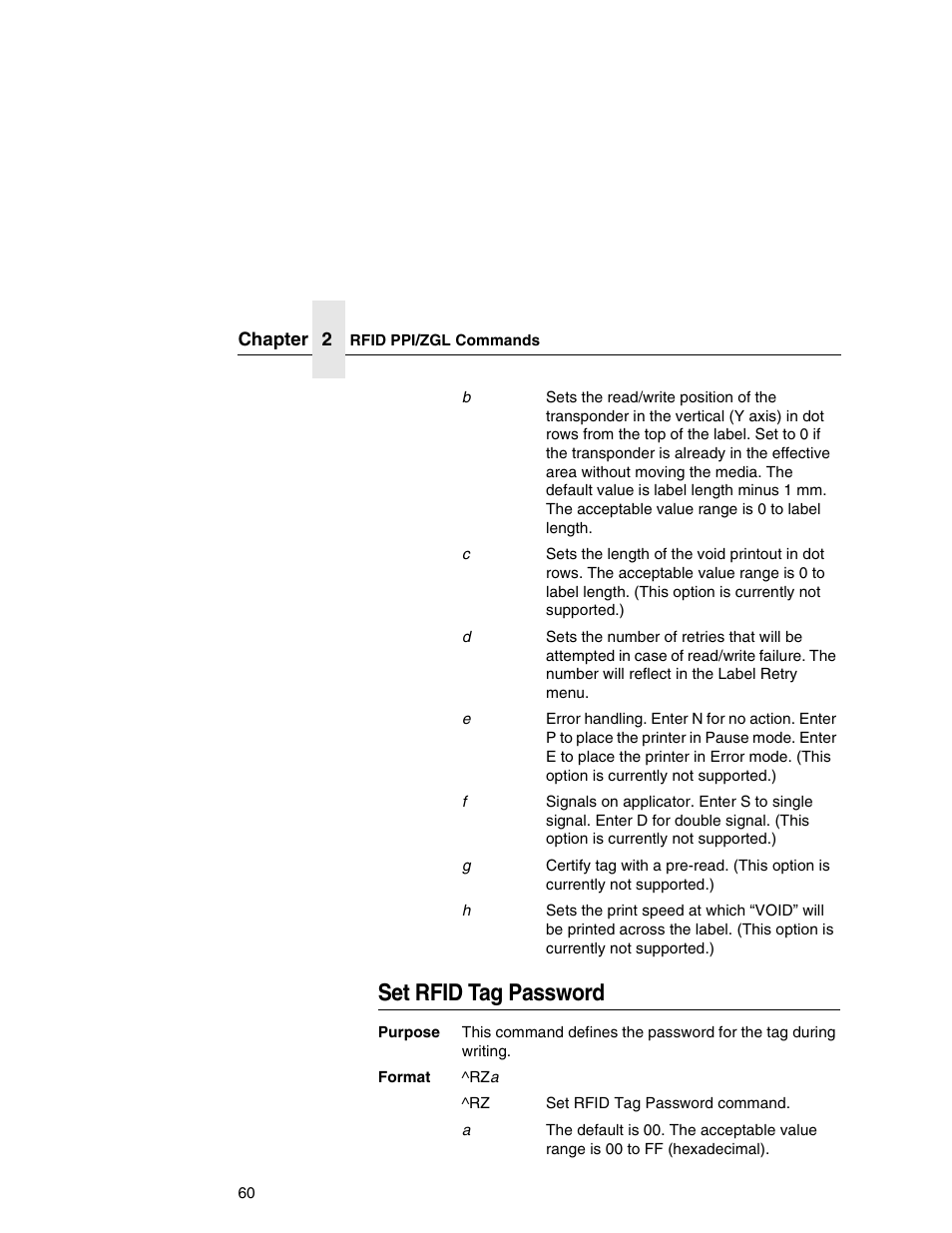 Set rfid tag password | Printronix SL5000r MP User Manual | Page 60 / 84