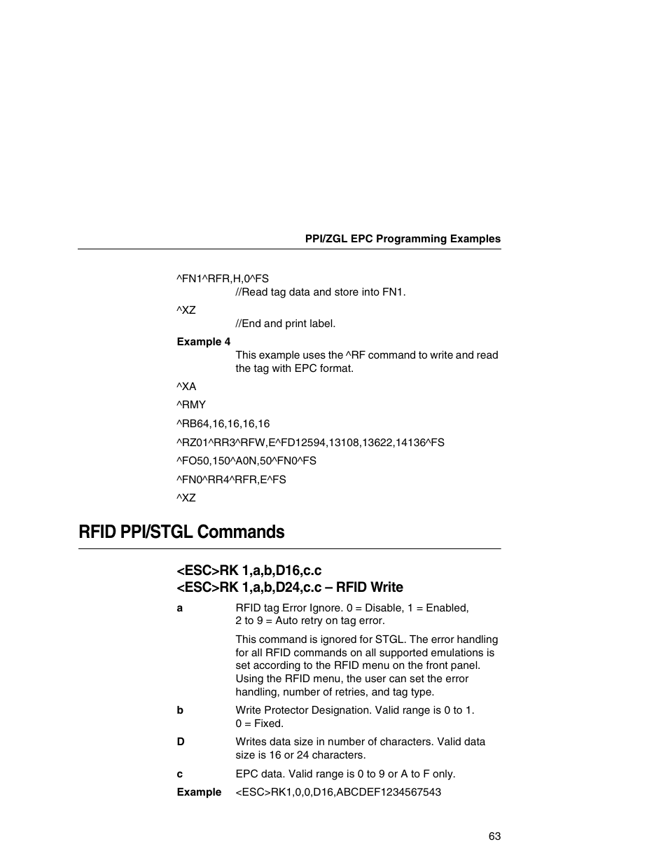 Rfid ppi/stgl commands | Printronix SL5000r MP User Manual | Page 63 / 84