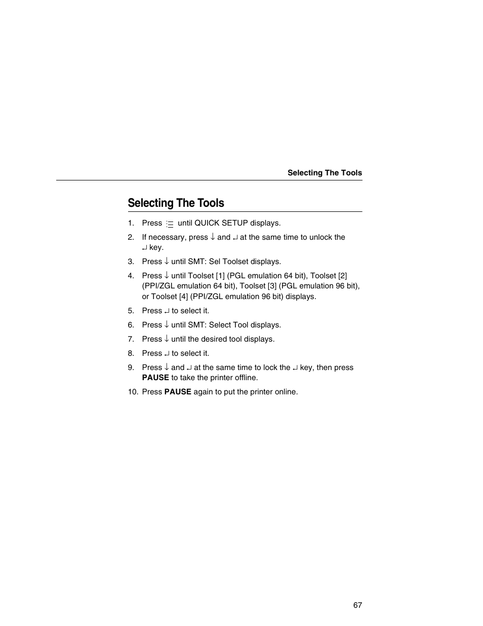 Selecting the tools | Printronix SL5000r MP User Manual | Page 67 / 84